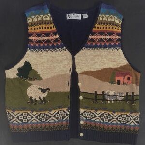 Vintage Multicolored sheep farm knit sweater vest